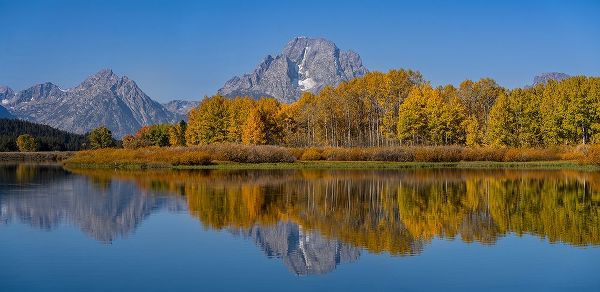 Jaynes Gallery 아티스트의 USA-Wyoming-Grand Teton National Park Panoramic of  reflected in Oxbow Bend in autumn작품입니다.